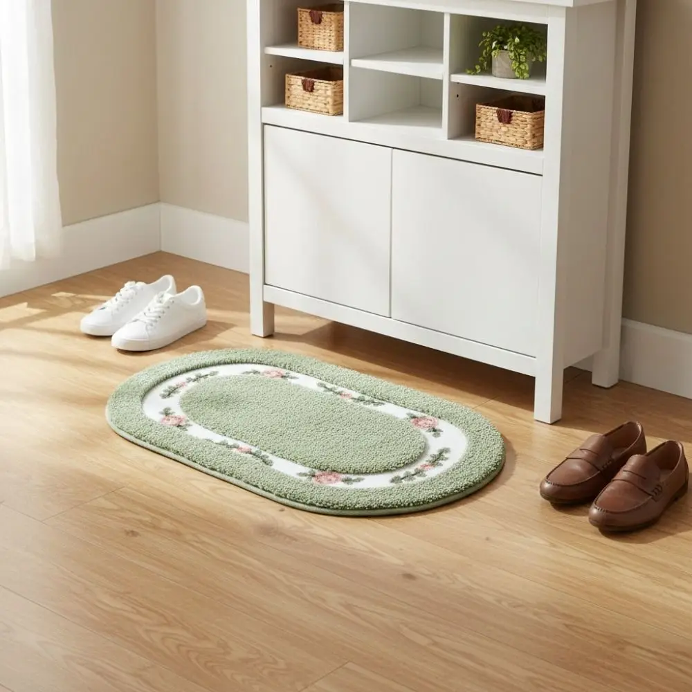 Practical Fluffy Rose Pattern Door Mat Absorbent Pastoral Style Bath Mat Thickened Nonslip Carpet Living Room 3