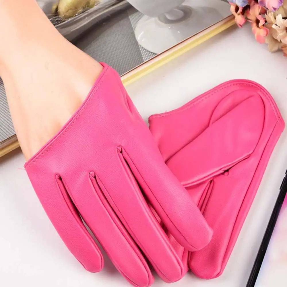 

Gold Sliver Faux Leather Female Woman Winter Women Mitts Leather Gloves Five Finger Mitten Half Palm Gloves