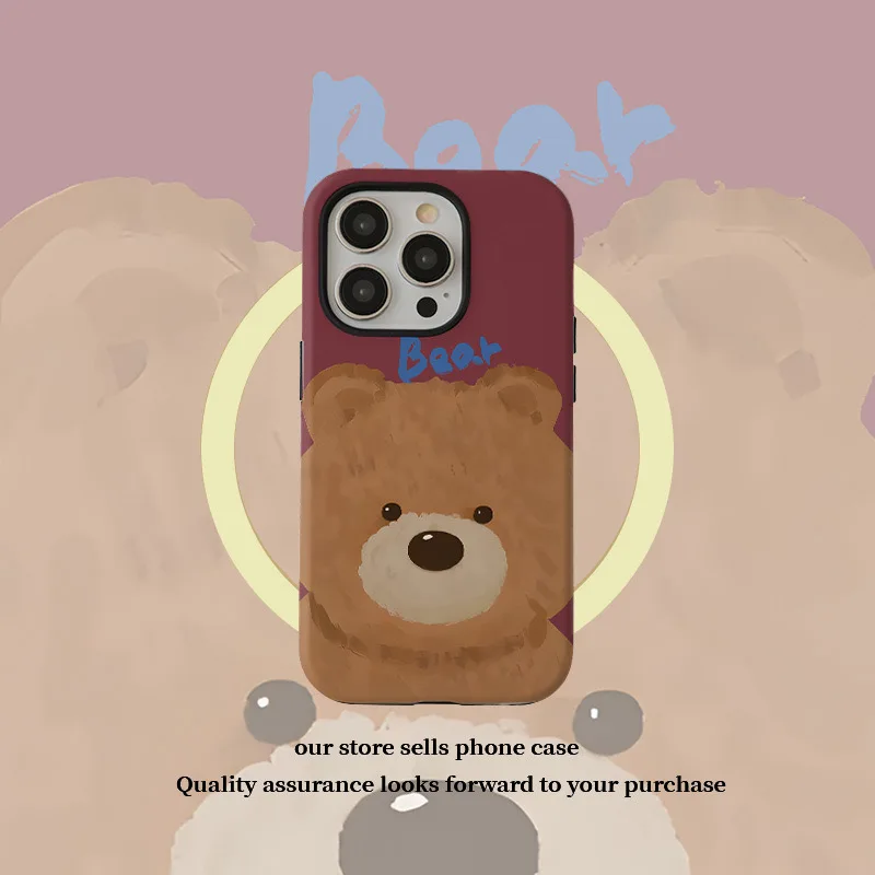 

Ins Dark Brown Cute Teddy Bear Cartoon Comic Case for IPHONE 16ProMax 15 14 13 12 11 Acrylic TPU Two in One Magnetic Phone Cases