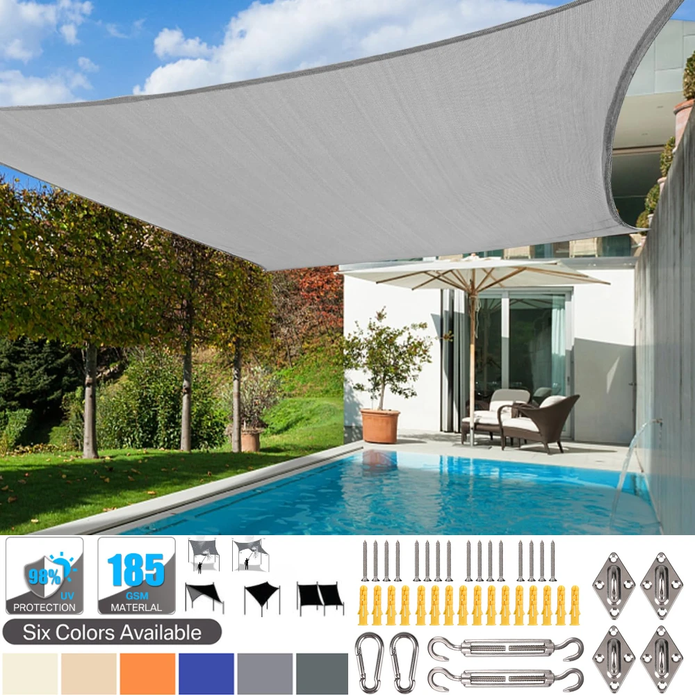 2/3/4/5/6M Waterproof Sun Shade Sail with Hardware Kits Rectangle UV Block Canopy Awning Outdoor Patio Garden Sun Shelter Tents