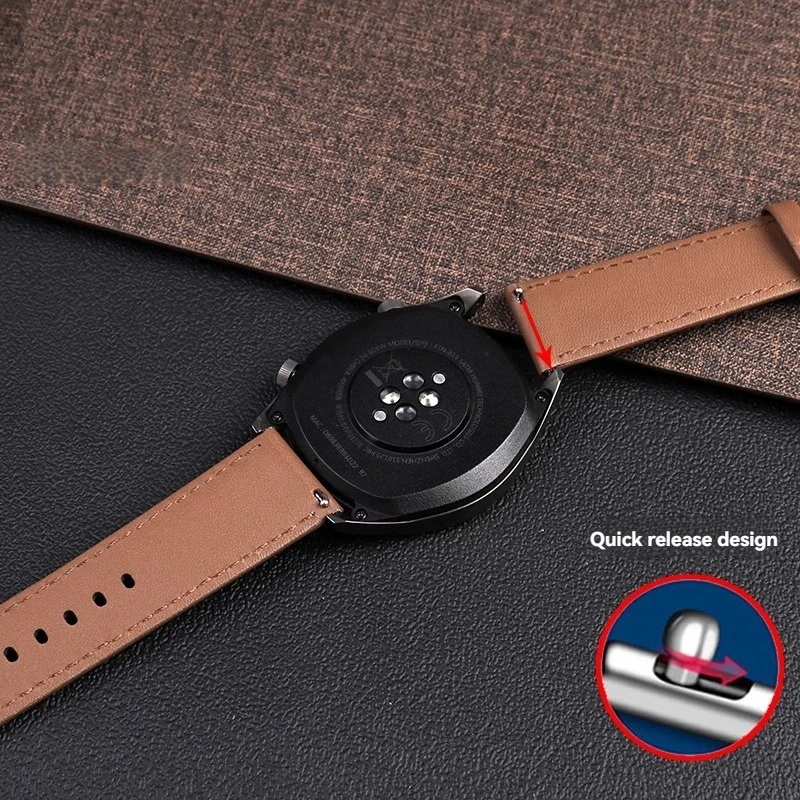 لهواوي ساعة Smartwatch GT5 GT4 GT3 عادية جلد البقر Lea-ther أشرطة ساعات اليد 46 مللي متر الهاتفي الرجال جلد العجل الإفراج السريع سوار 22 مللي متر