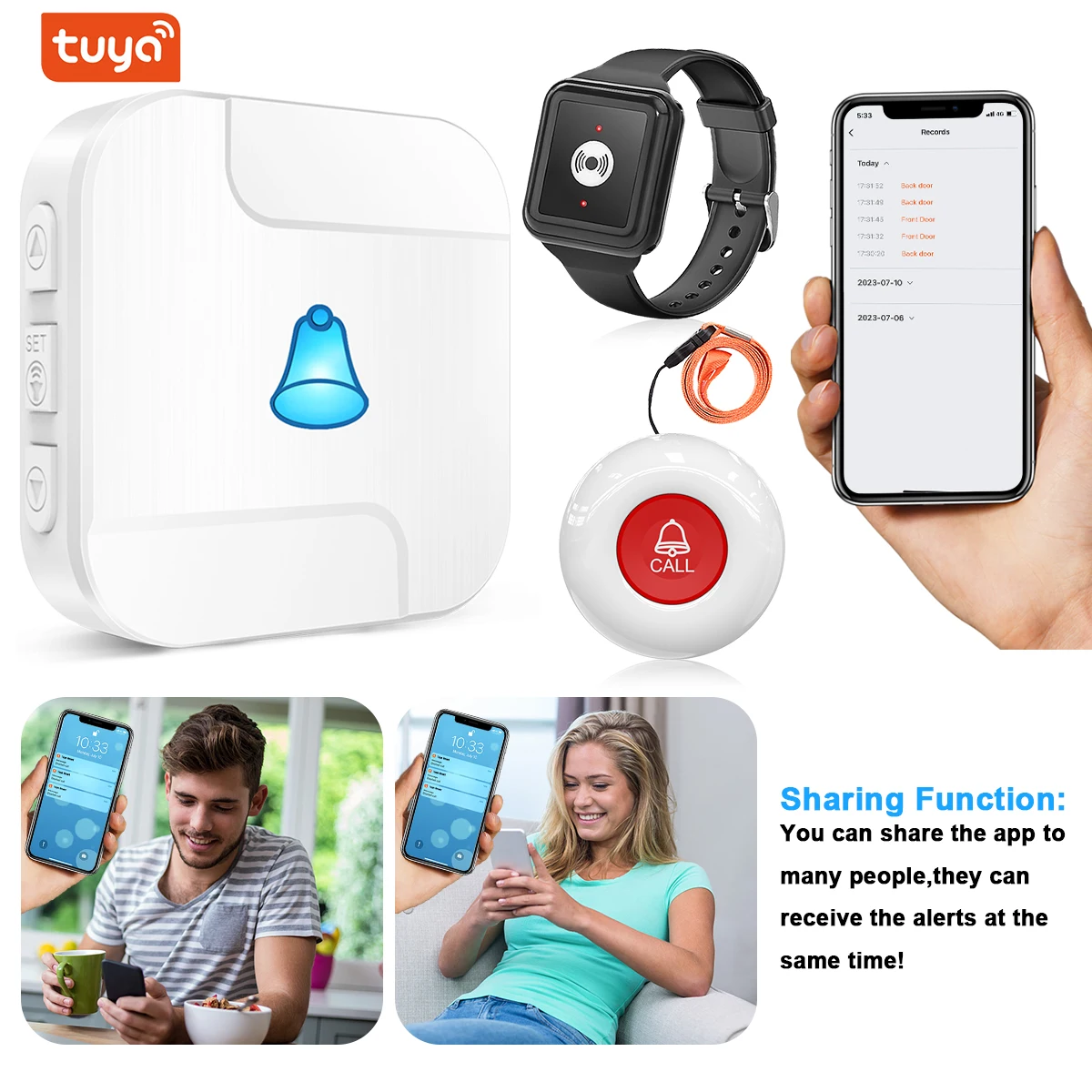 TY02 WiFi  Paging System Watch Beeper Receiver 300ft Wireless Distance for Elderly Caregivers Live-Alone Seniors