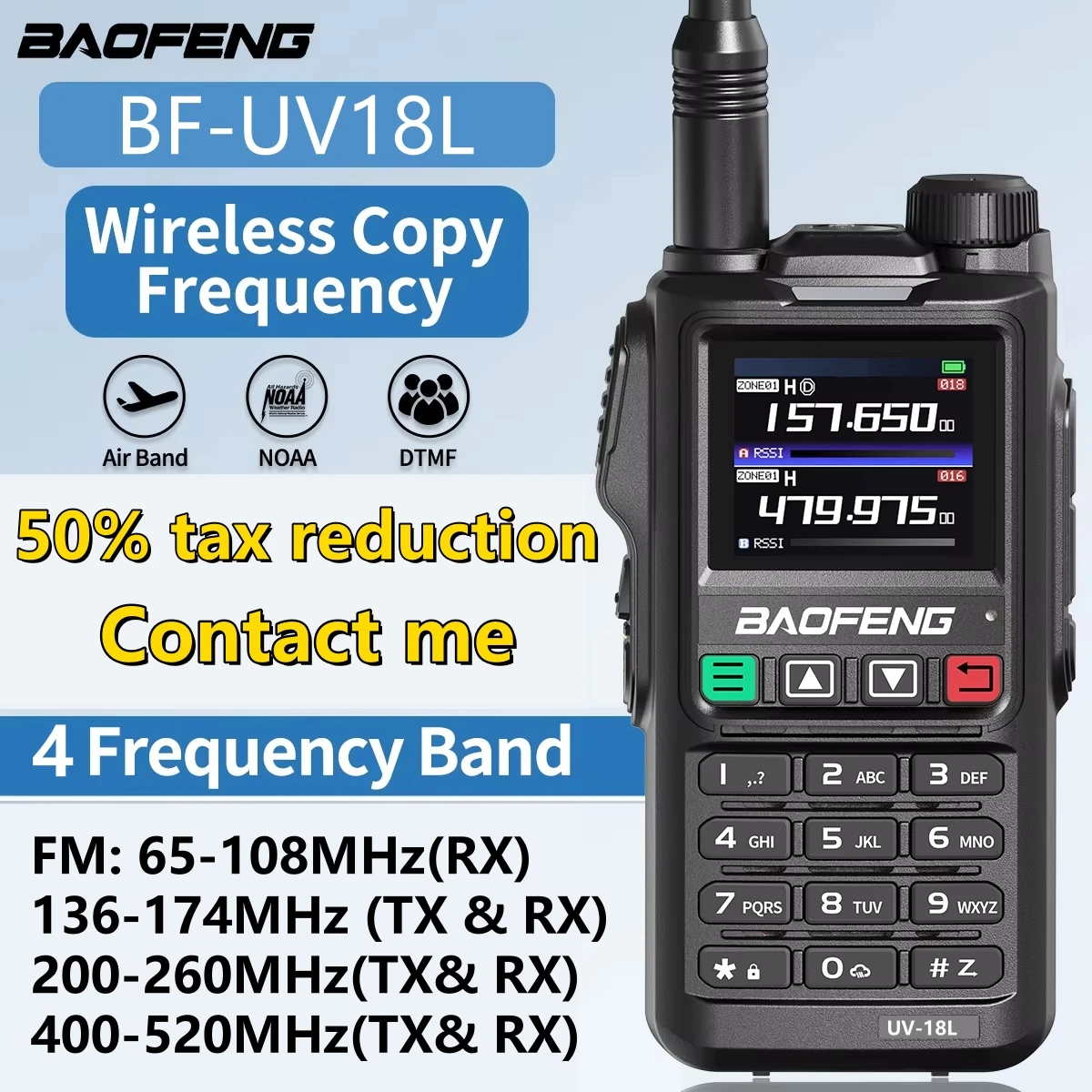 Baofeng UV-18L Walkie Talkie 5W 4 bandas copia inalámbrica frecuencia tipo C VHF UHF para UV-5R Ham Radio bidireccional