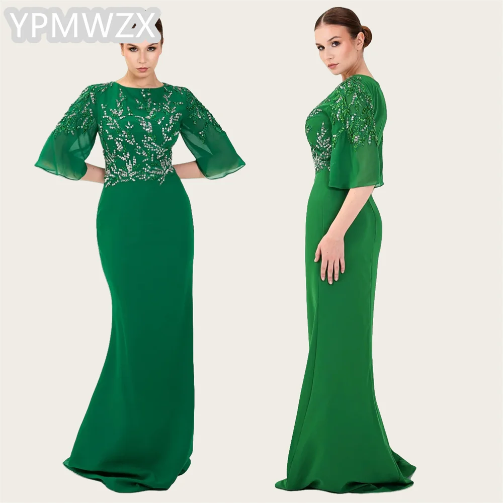 

Customized Women Party Dress Occasion Prom Gown Evening YPMWZX Scoop Neckline Column Floor Length Skirts Applique Bespoke Occasi