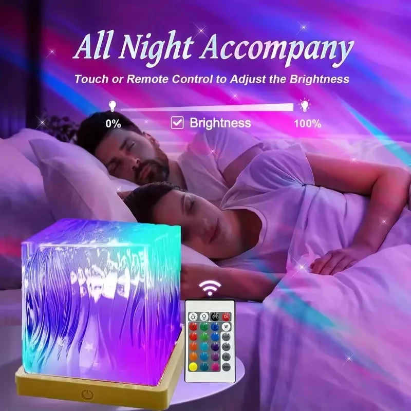 Aurora Ocean Wave Projector Light  Colors RGB Night Lights Auto Rotating USB Plug Kids Adults Gift Home Room Decor Remote