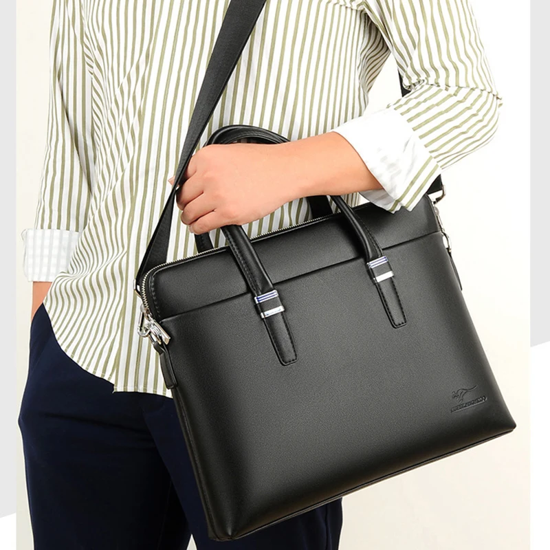 Valigetta da uomo Borsa in pelle PU portatile di alta qualità Borsa per laptop da 14 pollici A4 Borsa da lavoro a tracolla per documenti