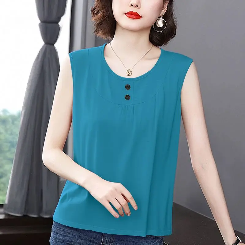 

Summer Plus Size Women's New Arrival Solid Color Loose Stomach-Hiding and Fat-Concealing Vest for Inner and Outer Wear