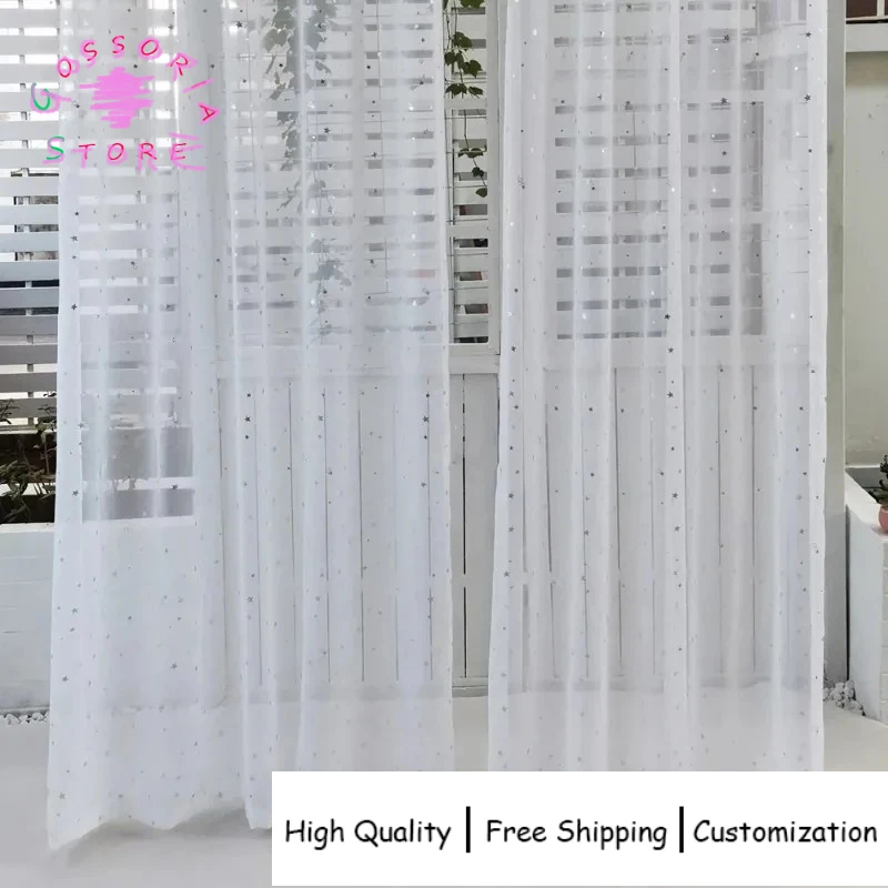 

Sample Custom Modern White Shiny Silver Stars Tulle Curtains for Kids Room Cute Window Sheers Light Filtering Playful Decor