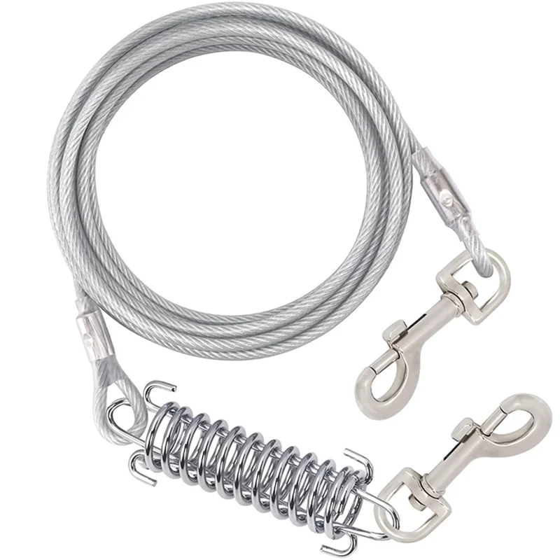 ABVJ-Dog Tie Out Тросовая дорожка для двора Поводок для собаки из стальной проволоки с превосходным весенним большим бегом для собак на открытом воздухе