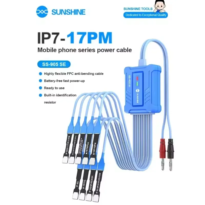High-Quality SUNSHINE SS-905 SE IPhone Repair Cable - Support 7G/8/X/11/12/13/14/15/16/17PM | Anti-Burn Power Test FPC Cable