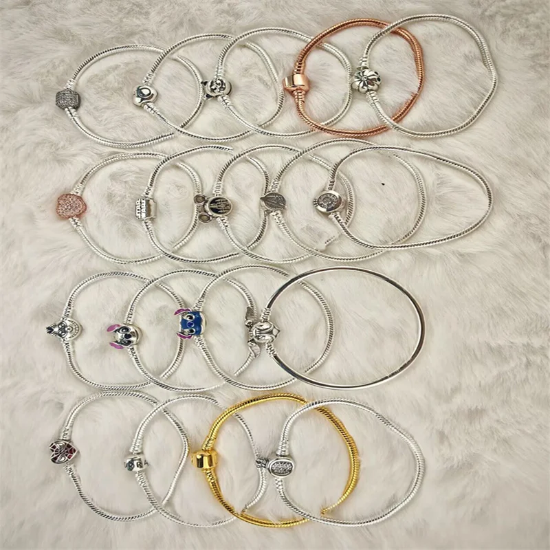 

Hot Sale 925 Silver Plated Heart-Shaped Buckle Snake Chain,Sparkling Zircon Original Bracelet,Women's Fashionable Luxury Jewelry