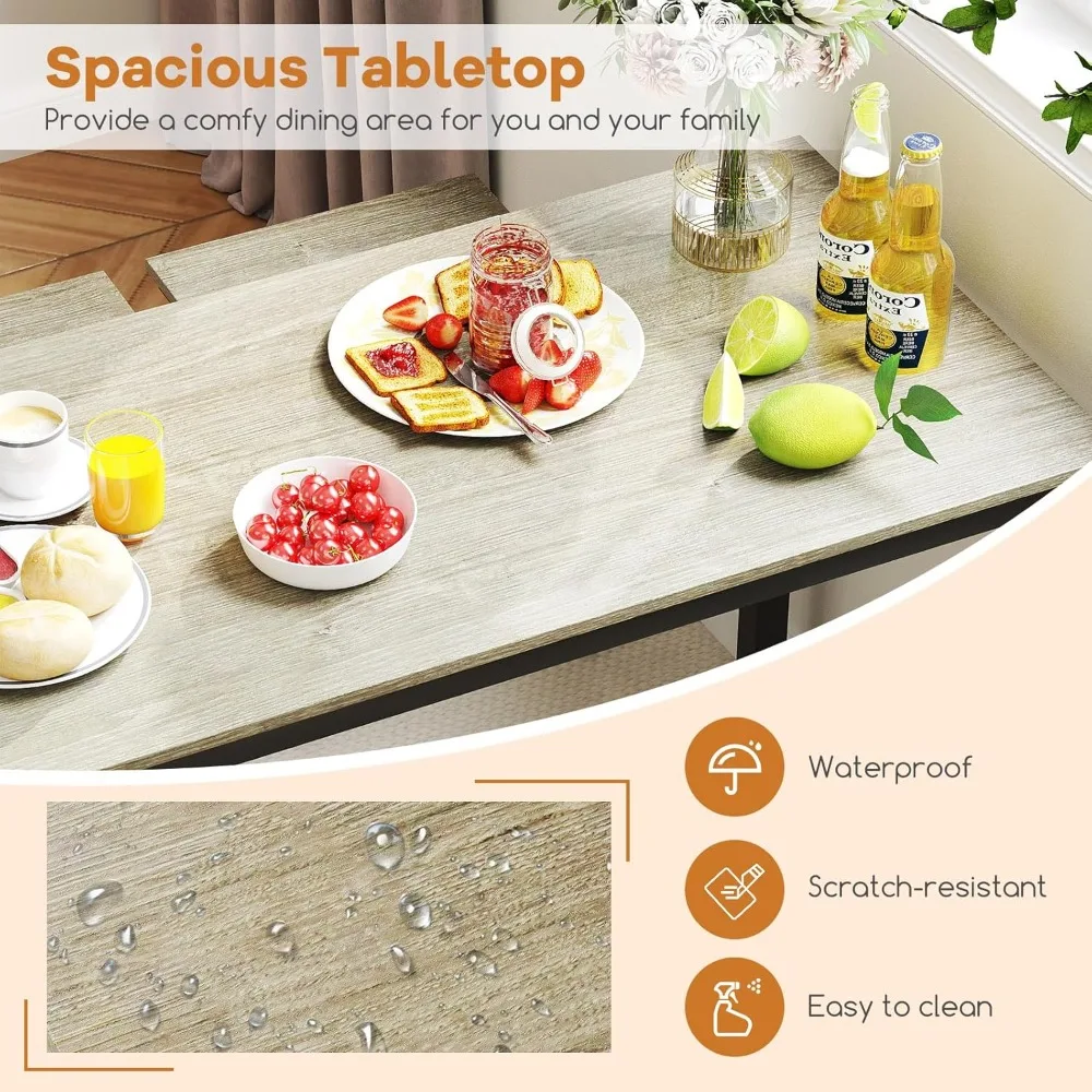 طقم طاولة طعام لـ 4 أشخاص، طاولة عشاء مستطيلة مع مقعدين ومقعد واحد، أثاث المطبخ الصناعي وغرفة الطعام