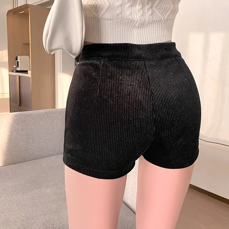 

2025 Black High Waist Tight Elastic Corduroy Casual Shorts Feminino Booty Shorts Shorts for Women