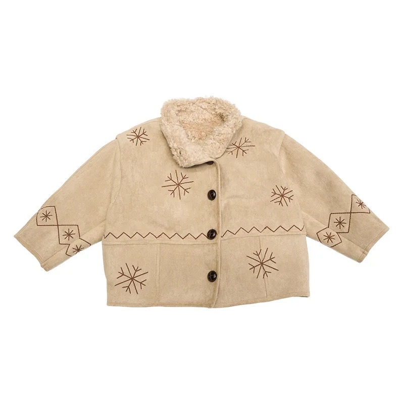 Euro America Style  Boys and Girls Hooded Sherpa Snowflake Pattern Autumn Winter Warm Coat