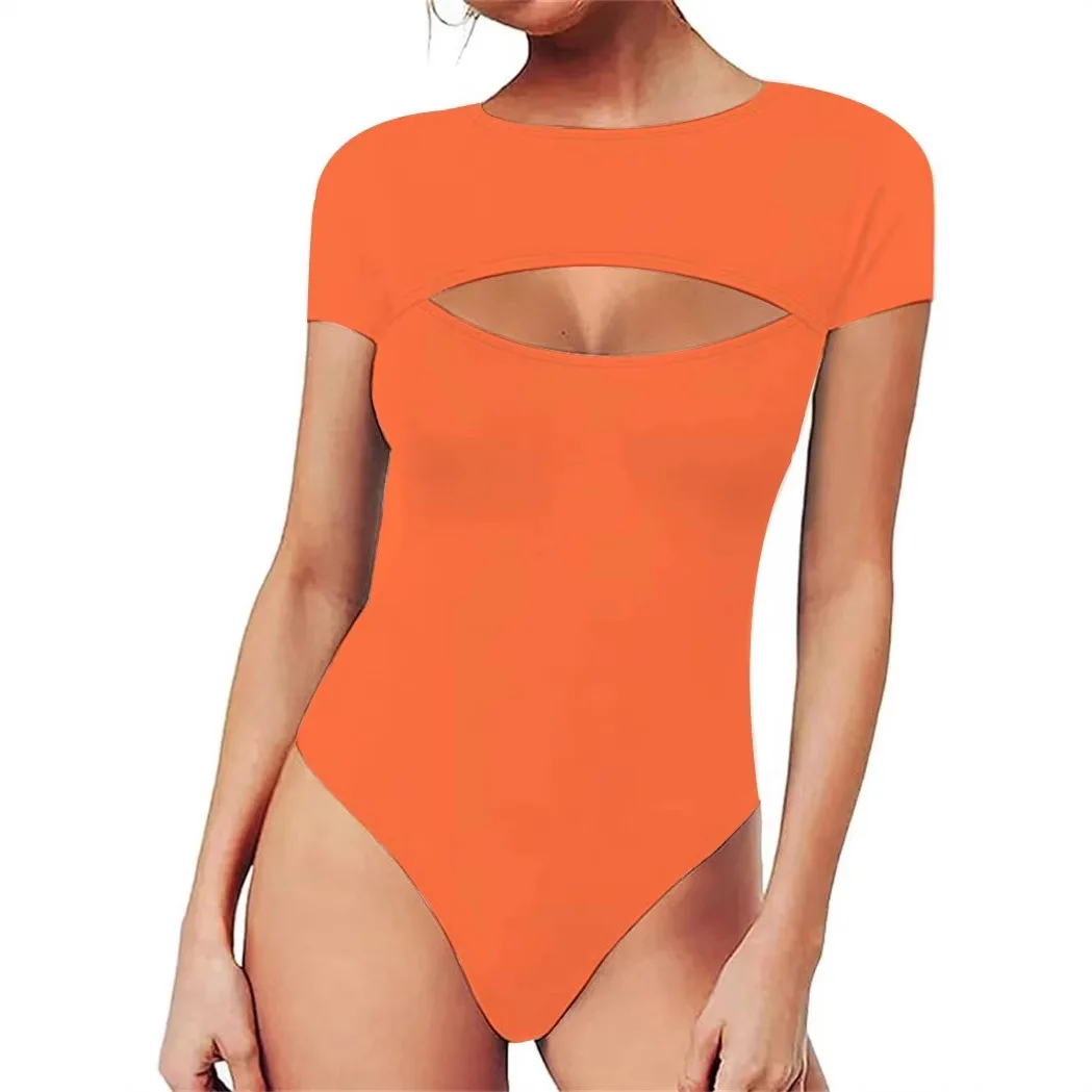 New products are hot-selling in Europe America, sexy round neck front hollow slim-fitting long-sleeved onesie women's cw53767