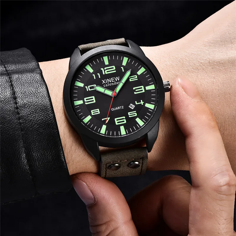 Original XINEW Brand Cheap Watches For Men Fashion Leather Band Military Sports Date Quartz Watch Erkek Barato Saat Montre Homme