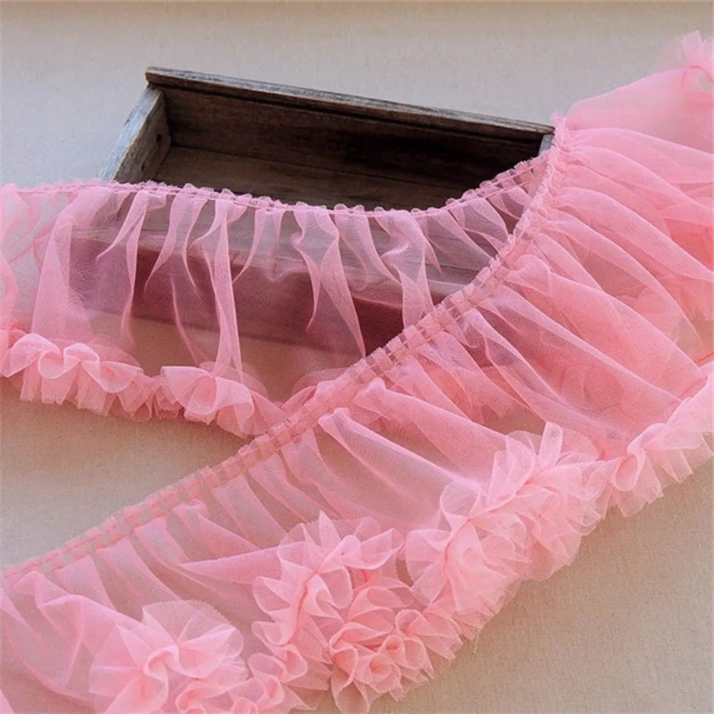 15X90cm Size Wrinkled Pleated Tulle Lace Multicolor Fluffy Texture Ruffle Trim Soft Material Pleated Fold Tulle Dress
