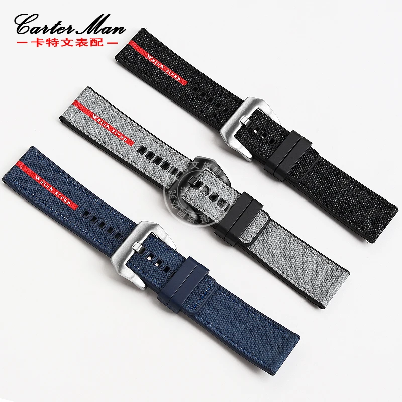 Watchband For Panerai Diving Lumino Series PAM1381/1565 Nylon Rubber Bottom Watch Strap with Men's Wristband Bracelet 24mm