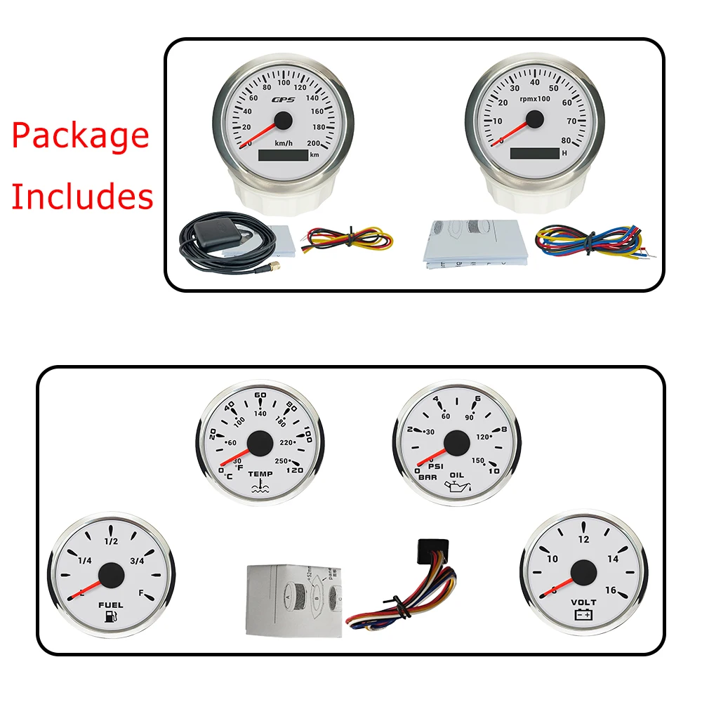 Rhaxel Gauge Set of GPS Speedometer Tachometer with Fuel Level Oil Pressure Water TempVoltmeter with 7 Colors Backlight for Car