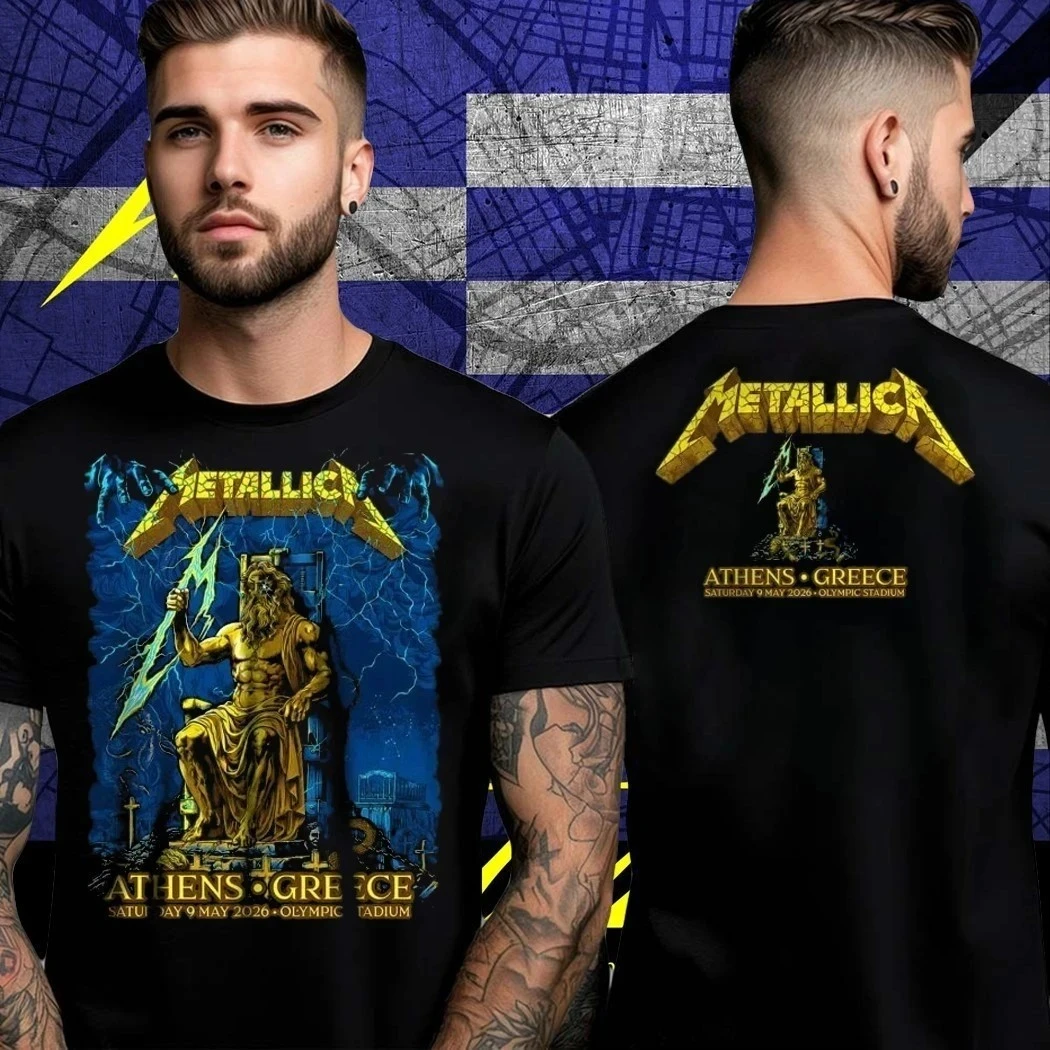 T-shirt pop-up Metallica M72 Athènes 2026 - T-shirt Zeus Roi des Dieux double face
