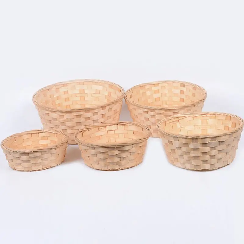 Household Wicker Bread Storage Basket Weaved Bamboo Vegetables Hampers Display Tray Decorative Empty Gift Basket