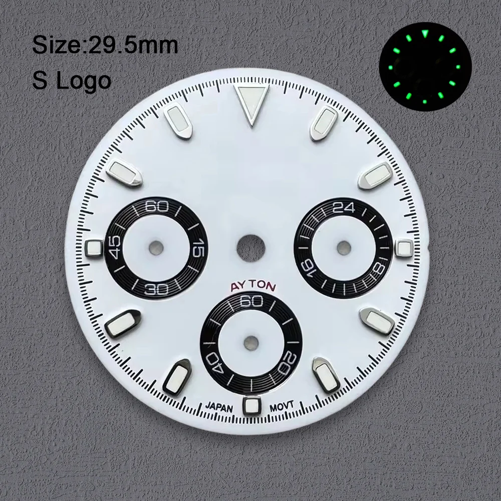 New Green Luminous VK63 Dial S Logo 29.5mm Panda Dial For VK63 Movement Watch Modification Accessories