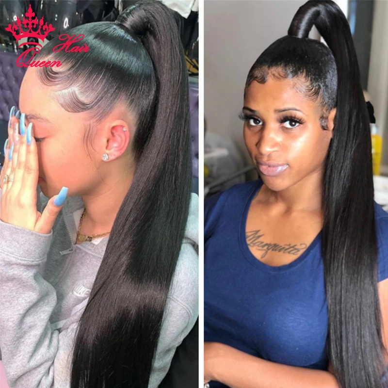 Ponytail Human Hair Extensions With Clip In Drawstring Ponytail Straight Body Wave Brazilian Pony Tail For Women Queen Hair