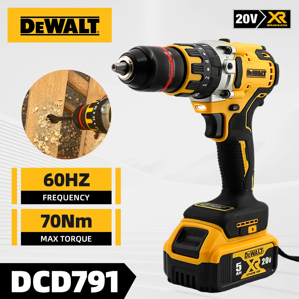 DEWALT DCD791 obeng bor listrik, alat listrik isi ulang 18V Motor tanpa sikat bor tanpa kabel kompak/pengemudi rumah tangga