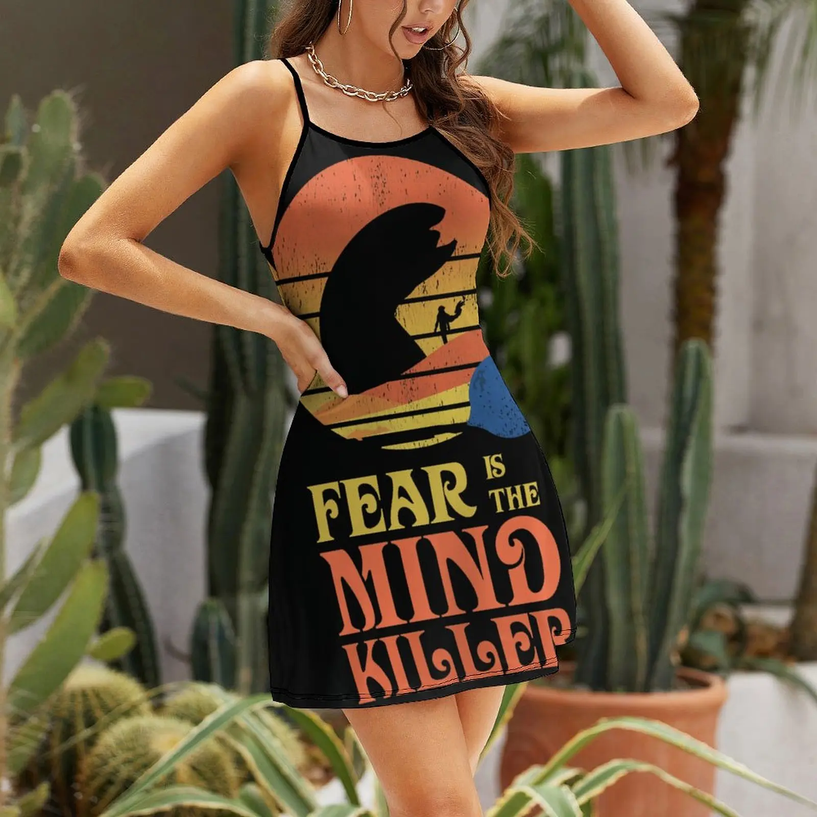 Sexy Fear Is The Mind Killer Retro Vintage Shai  Women's Sling Dress Cool  Vacations Woman's Clothing Strappy Dress Hot Sale