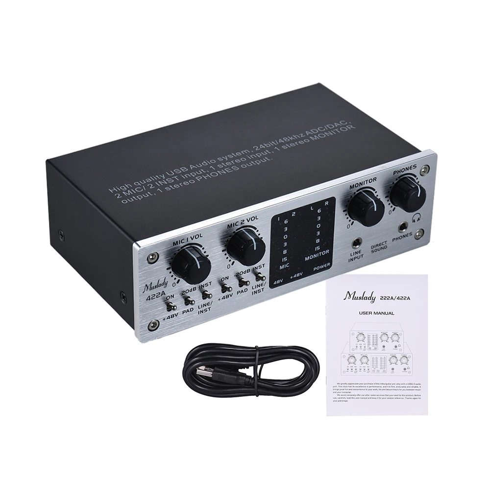 4-Channel USB Audio Interface Recording Studio External Sound Card +48V phantom power DC5V Power Supply for Smartphone