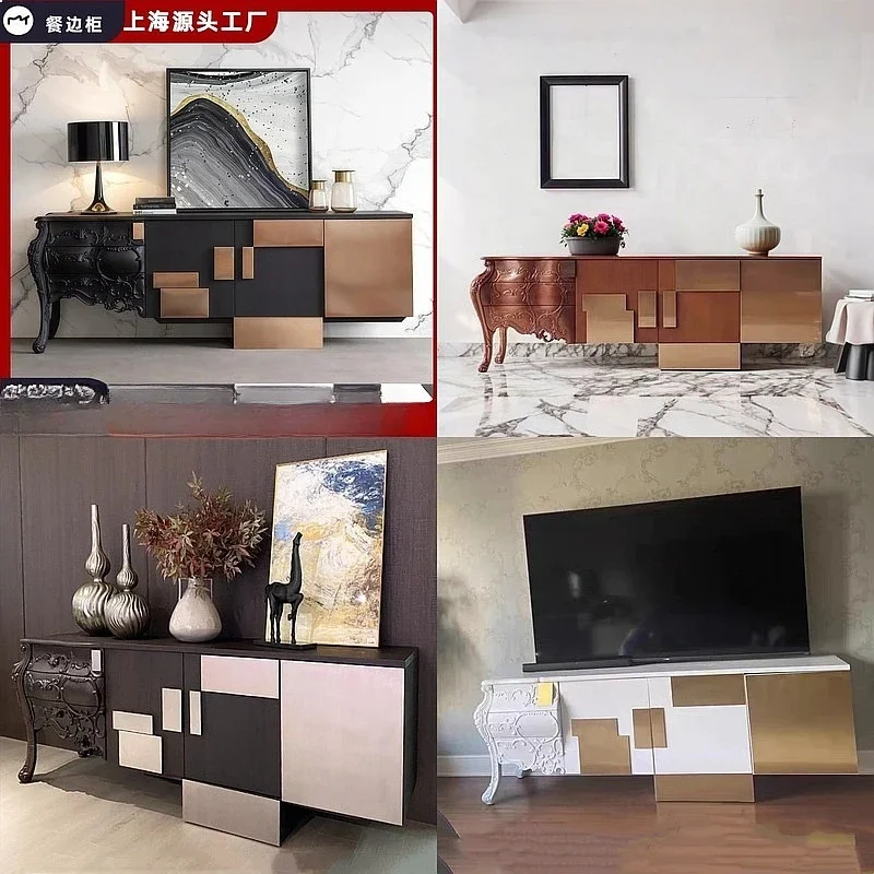 Light Luxury Painted Sideboard Solid Wood Entryway Cabinet Relief Art TV Cabinet New Chinese Storage Cabinet