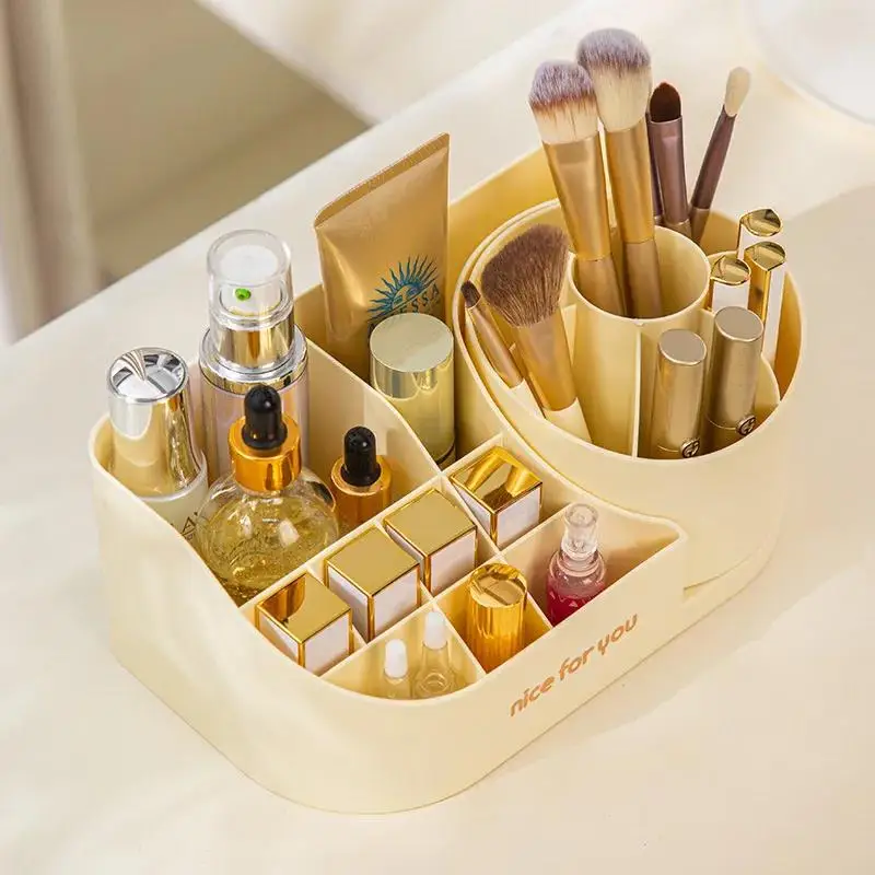 Rotating Makeup Box Desktop Cosmetics Organizer Large Capacity Pen Holder Stationery Box Lipstick Eye Shadow Brush Storage Shelf