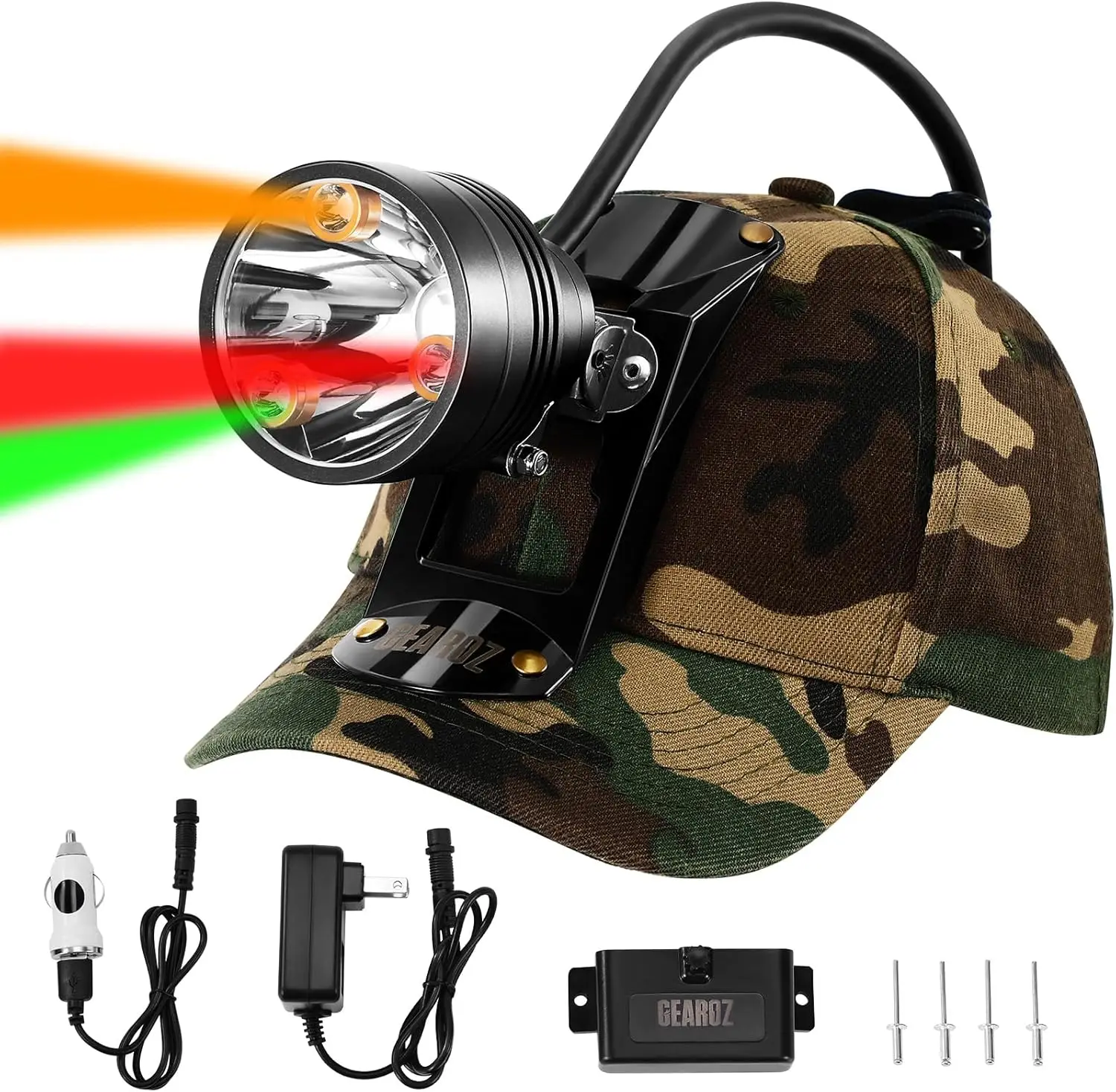 

10W Rechargeable Hunting Headlamp, 45000LUX LED with Camo Hat, IPX5 Waterproof & 6 Modes