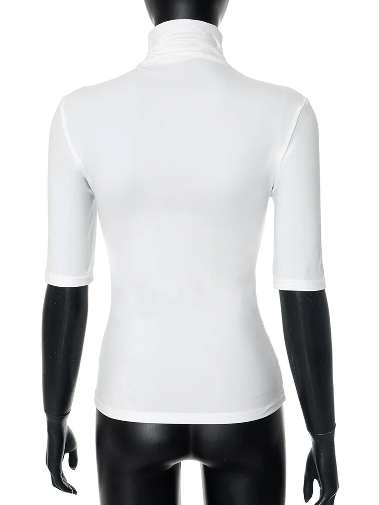 Damen Rollkragenpullover mit Halben Ärmeln, Figurbetontes Strick-Oberteil, Einfarbig, Dehnbar, Basis-Layering-Shirt für Büro und Alltag – Detail 17