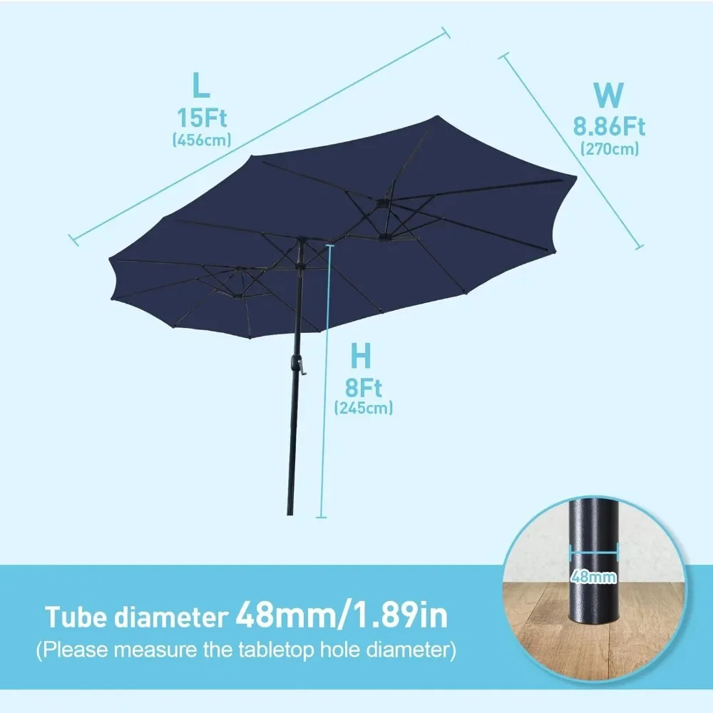 Large Patio Umbrella with Base Included,15ft Double Sided Outdoor Rectangular Patio Umbrella with Crank Handle, for Lawn Garden