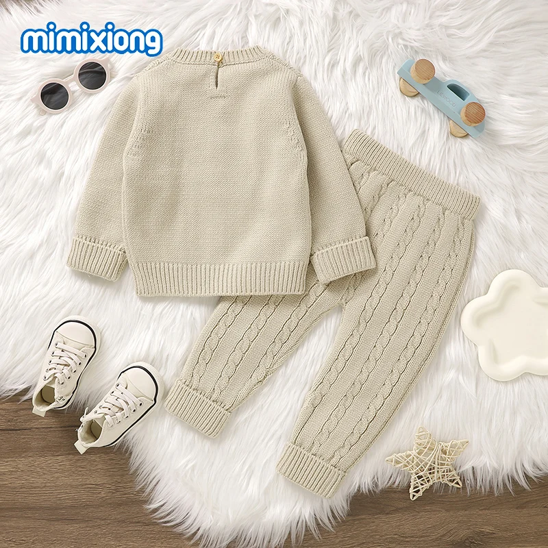 0-18m Baby Clothes Sets Autumn Solid Camel Long Sleeves Knit Sweaters Shirts+Pants Infant Boys Girls 2pcs Outfits Winter Outwear