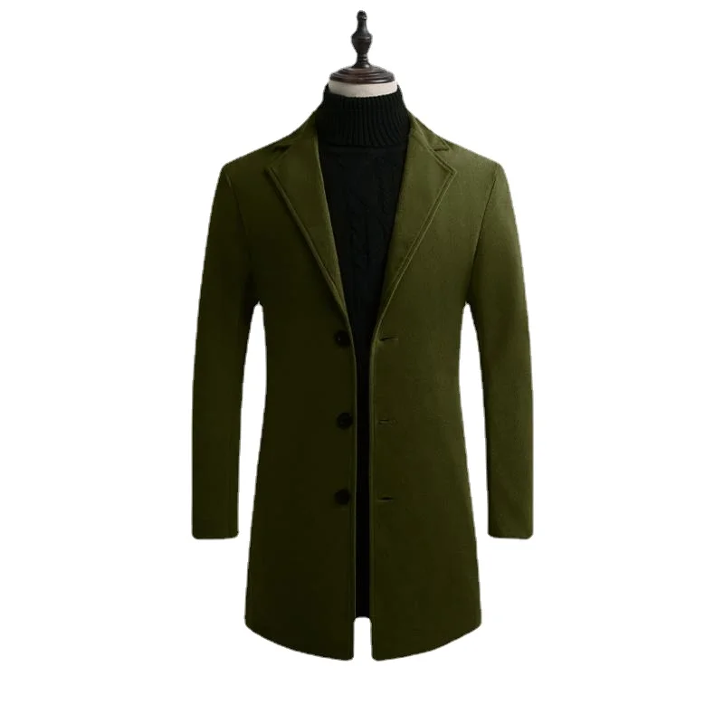 Cappotto lungo in lana di cotone da uomo 2023 autunno nuovo cappotto a vento Business Fashion Slim Fit classico cappotto di lana tinta unita