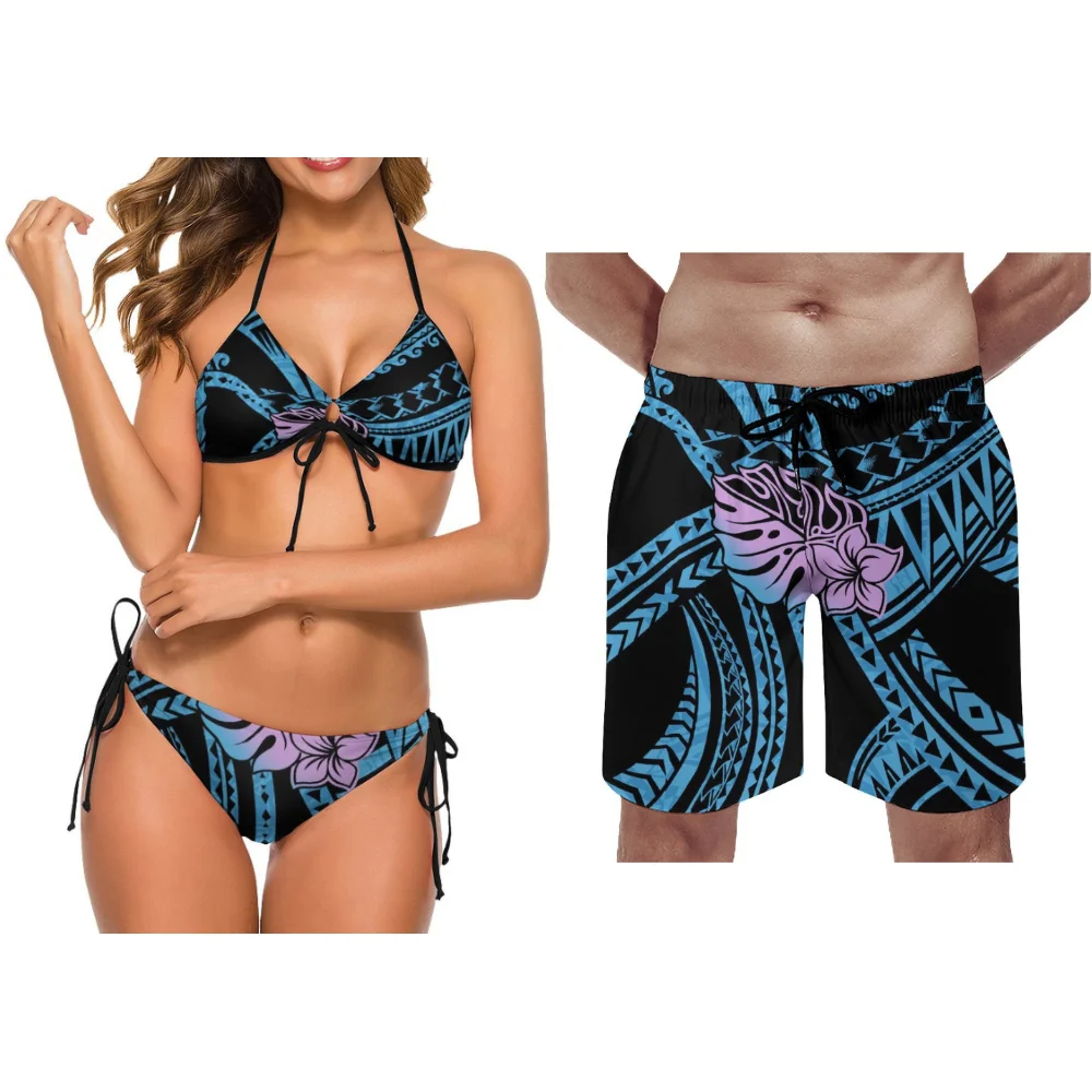 คู่ใหม่ท่องชุดชายหาด Chic คู่ชุดว่ายน้ําเซ็กซี่ Polynesian Resort Hot Spring รูปแบบที่กําหนดเองสไตล์ชาติพันธุ์คู่ชุดว่ายน้ํา