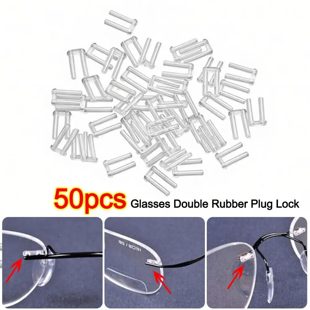 50PCS Hand Held Rubber Plug Lock Frame Glasses Length Glasses Double Rubber Plug Lock DIY Eyeglasses Lock Buckle