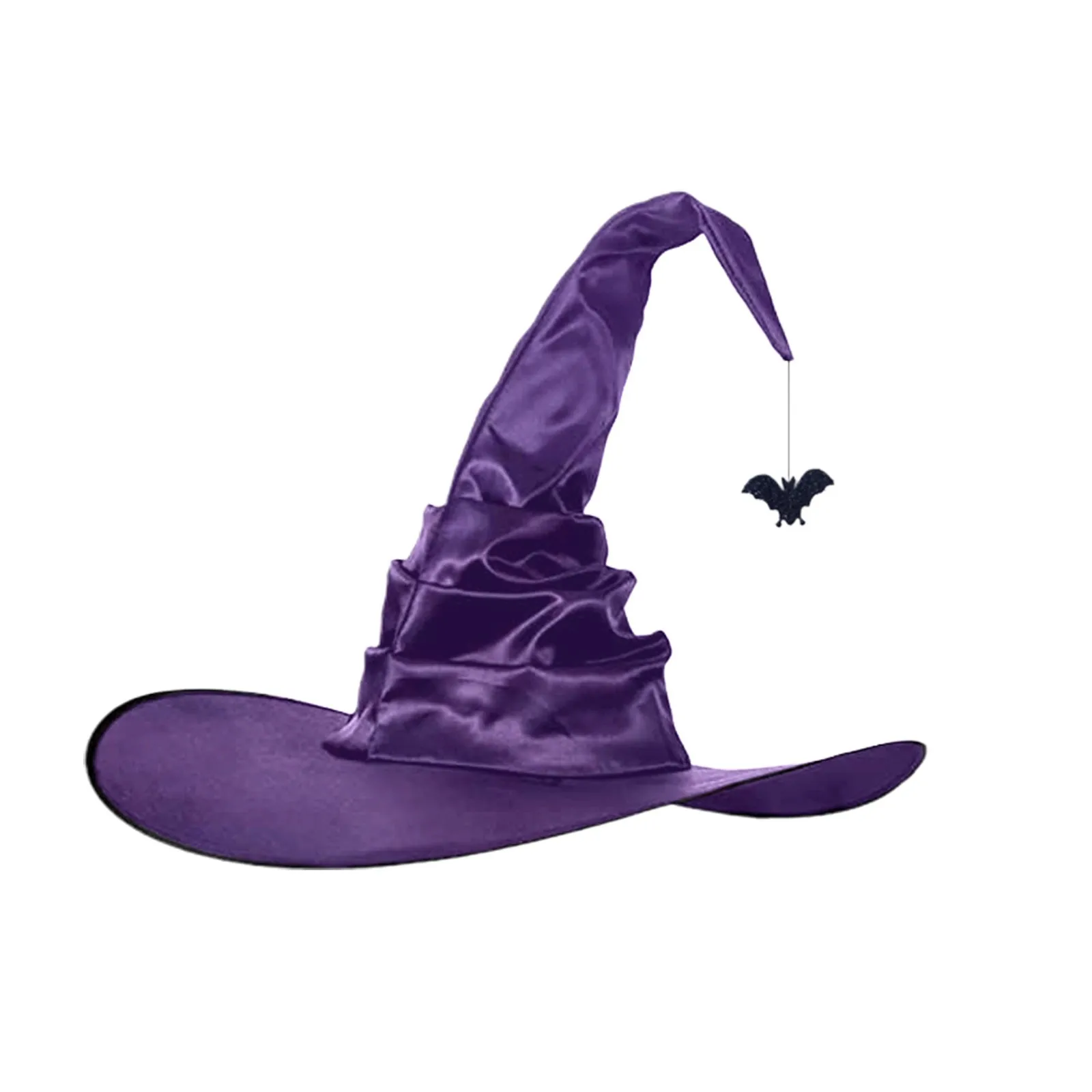 Halloween Witch Hat Women Spider Taff Pendant Pleated Hat Purple Folds Wizard Hat Party Cosplay Decoration Costume Accessory