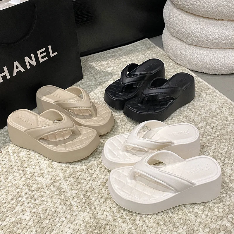 Women EVA Wedge Flip Flops | Quilted Thick Platform Wedge Sandals, Soft Comfort Height Increasing Non-slip Thong Slippers for Su