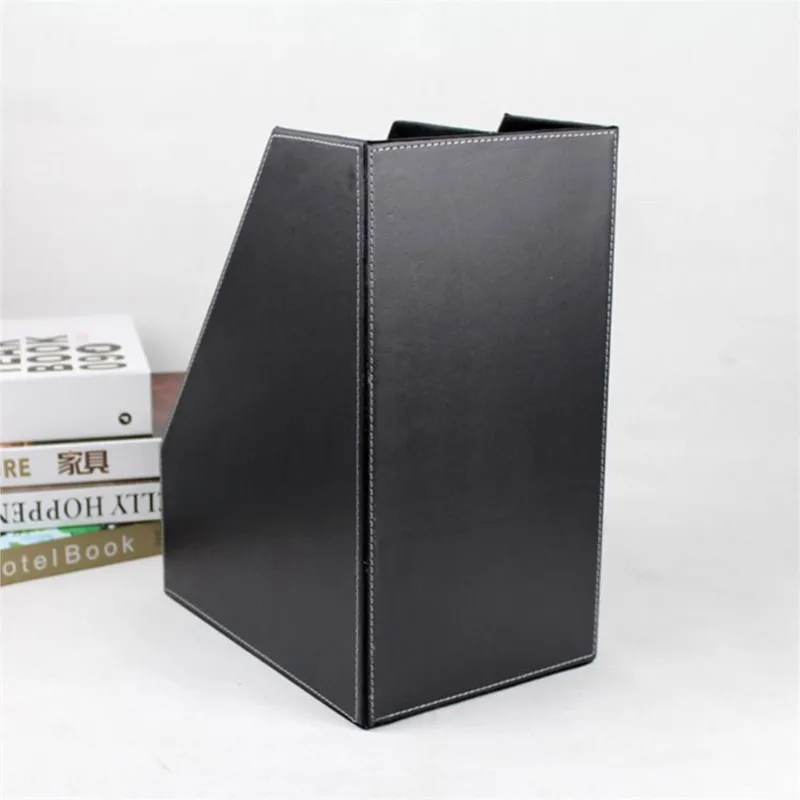 2-grid a4 wooden leather office desktop file book magazine stand rack holder table document filing box organizer brown