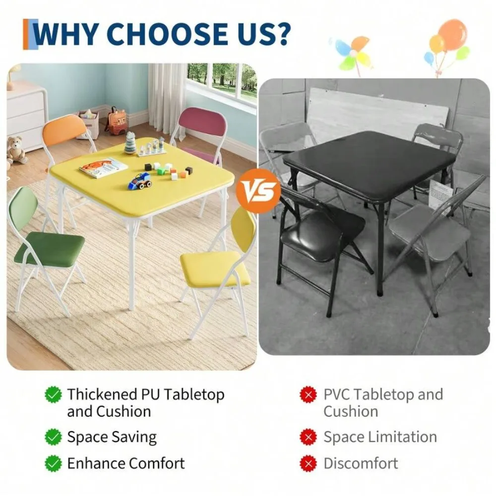 Foldable Square Table and Chairs Set for Indoor Outdoor Use, Compact Collapsible Dining Set with Lightweight Portable Seating, Space Saving Folding Furniture for Home, Parties, Camping, Picnics, Balcony, 4 Piece Patio Table and Chairs view 5