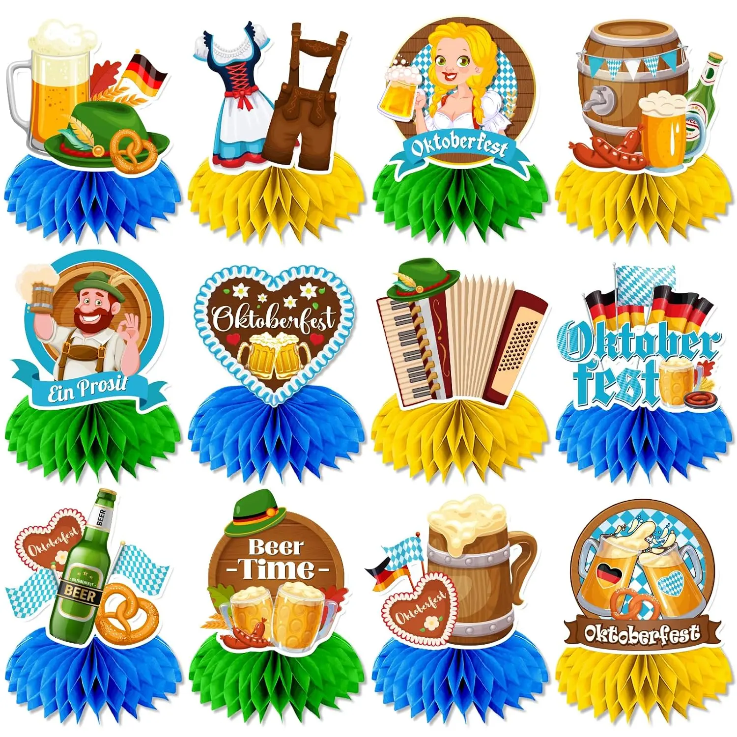 Oktoberfest Table Centerpieces 12Pcs Bavarian Blue Beer Theme Party Decorations German Munich Festival Supplies