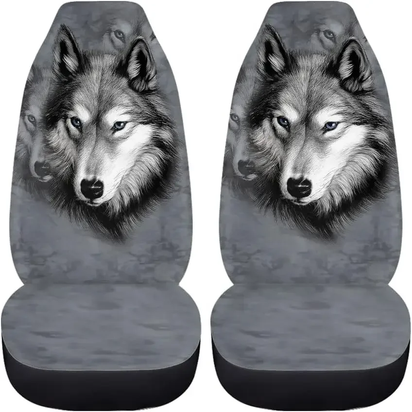 Car Seat Protect Covers 2pcs Set Wolf Print Universal fit Front Car Seats for Car Auto Automotive Truck SUV