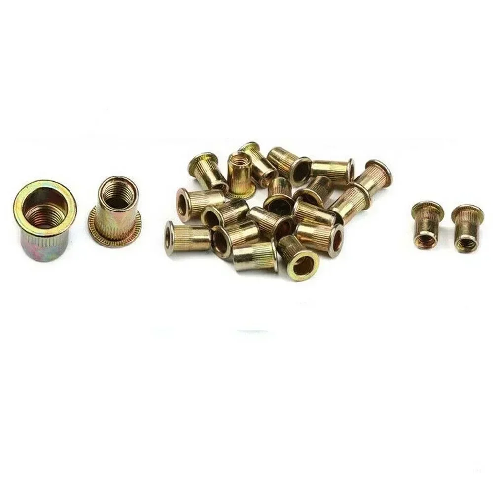 220pcs M3 M4 M5 M6 M8 M10 M12 Zinc Plated Carbon Steel Blind Flat Head Threaded Rivet Nut Rivet Insert Nutsert Knurled Nuts Kits