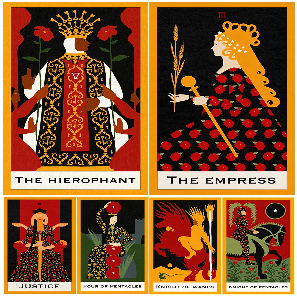 The Emperor And Empress,Tarot Abstract Wall Art Canvas Painting,Knight Of Wands,Justice,Hierophant Gothic Art Poster Print Decor