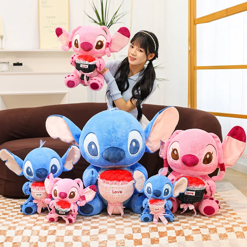 アニメディズニーリロとスティッチぬいぐるみカップル漫画ぬいぐるみかわいいバレンタインデーローズスティッチ人形ぬいぐるみ子供クリスマスギフト