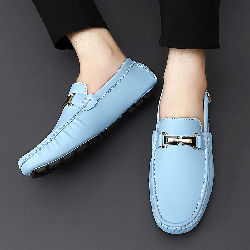 Fashion Colorful Men Casual Moccasins Loafers Sky Blue Youth Large Size 35-48 Boys Men Luxury Brand Moccasin Shoes