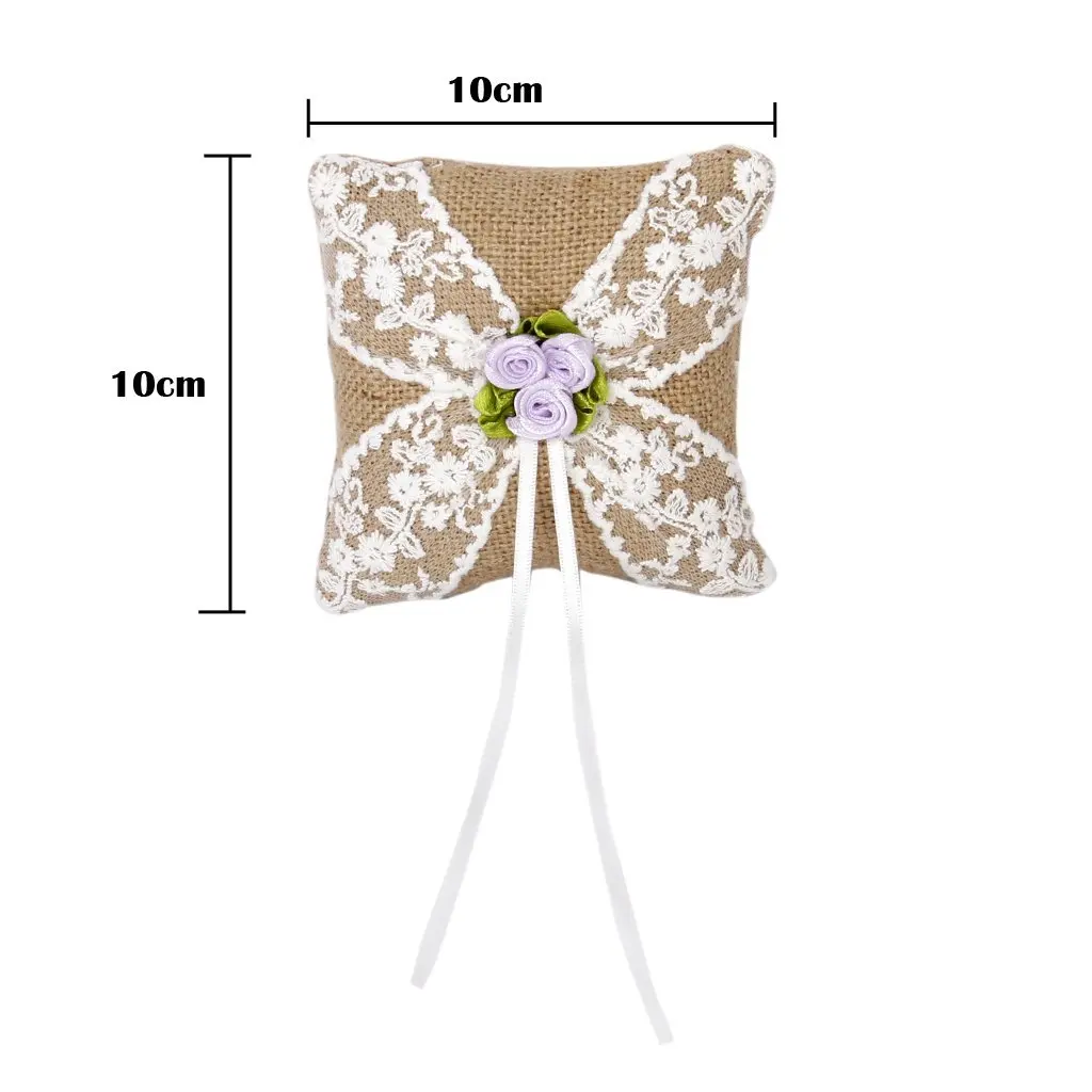 

10x10cm Wedding Ring Pillow Satin Ribbon Decorated White Beach Themed Ceremony Keepsake Bridal Party DIY